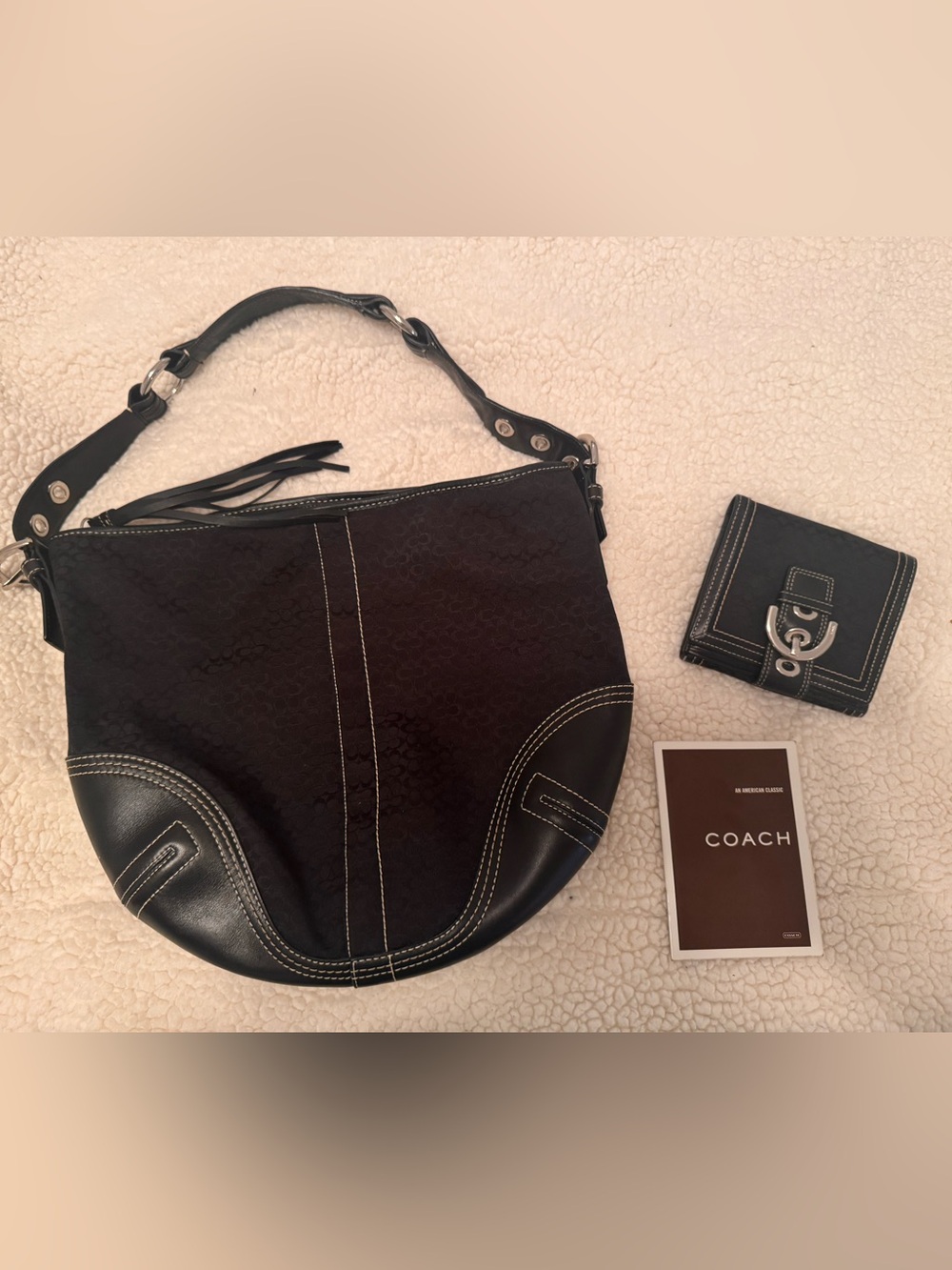 Coach Black Signature Crescent Shoulder Bag and Wallet with Leather Trim